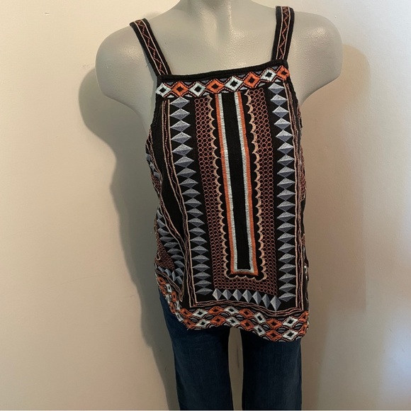 Entro Tank Top sleeveless geometric boho print cotton orange blue black large - Picture 1 of 7